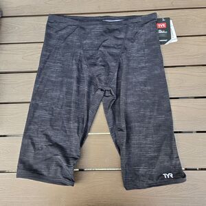 TYR Durafast Men's Solid Black Lapped  Drawstring  Swim Jammer Size 30 New
